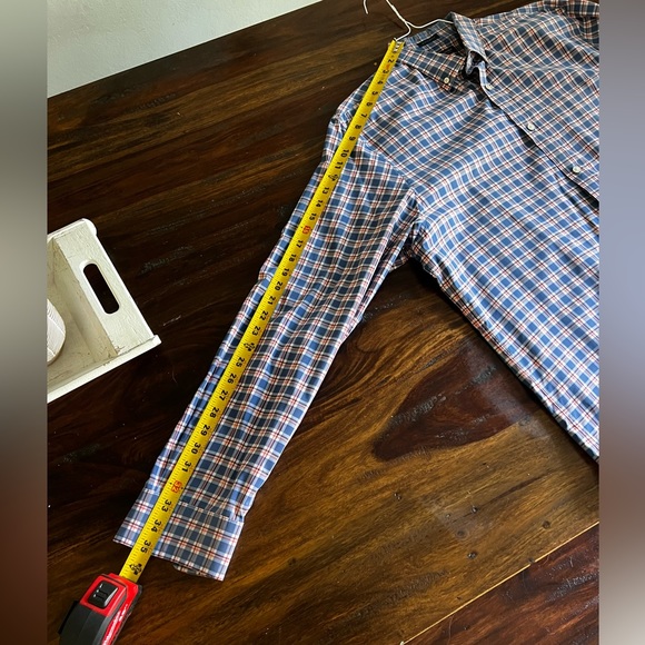 Banana Republic Mens Button Up Large | Tailored Slim Fit | Blue Red plaid - Picture 15 of 16